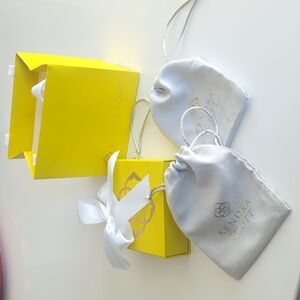 Kendra Scott Yellow & Gray Gift Box Set & Jewelry Soft Cloth Bags, Bow - New